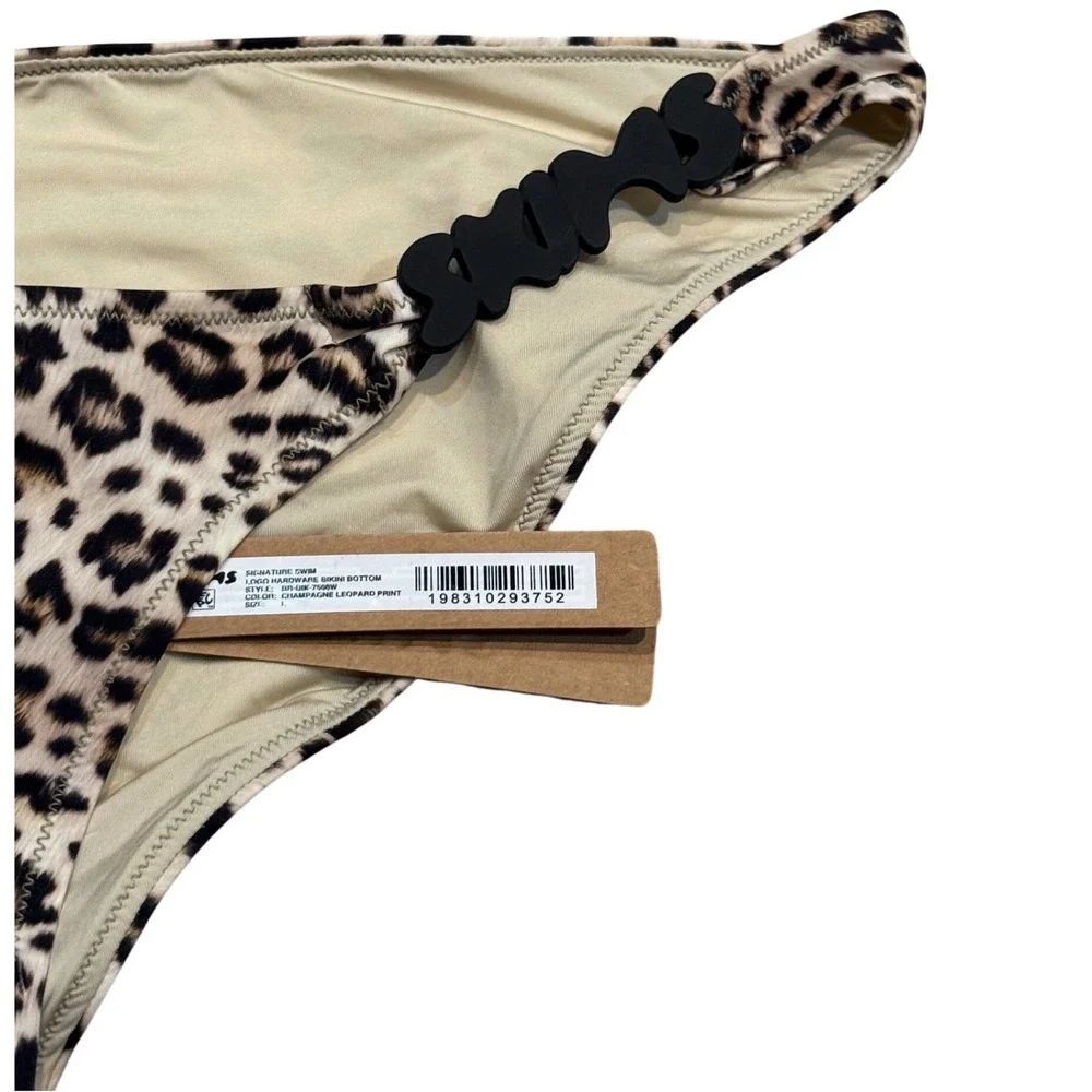 RARE‎ SKIMS Signature Swim Logo Hardware Bikini Bottom Champagne Leopard L NWT
